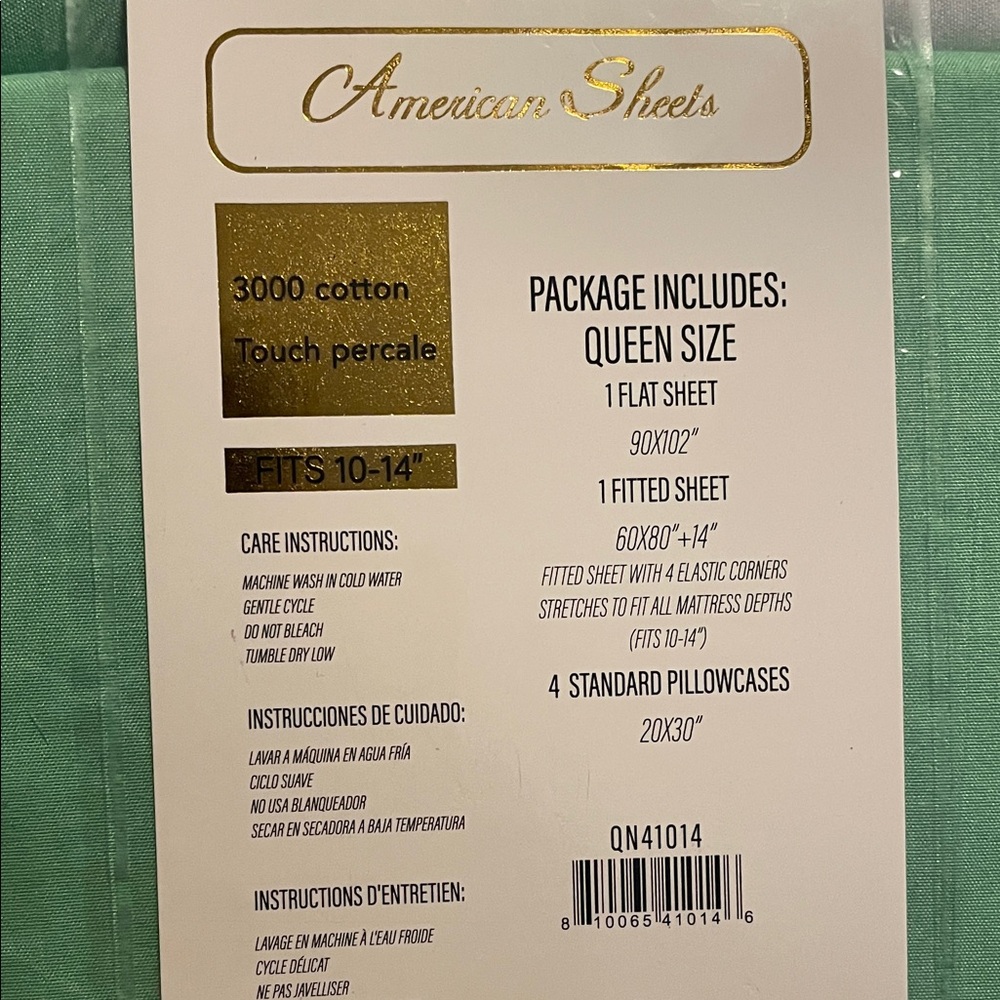 American Sheets Green and White Queen Sheet Set - Picture 3 of 4